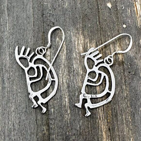 925 Sterling Silver Kokopelli Earrings 1.5" Southwestern Dangle French Wire 3.1g - Picture 2 of 9